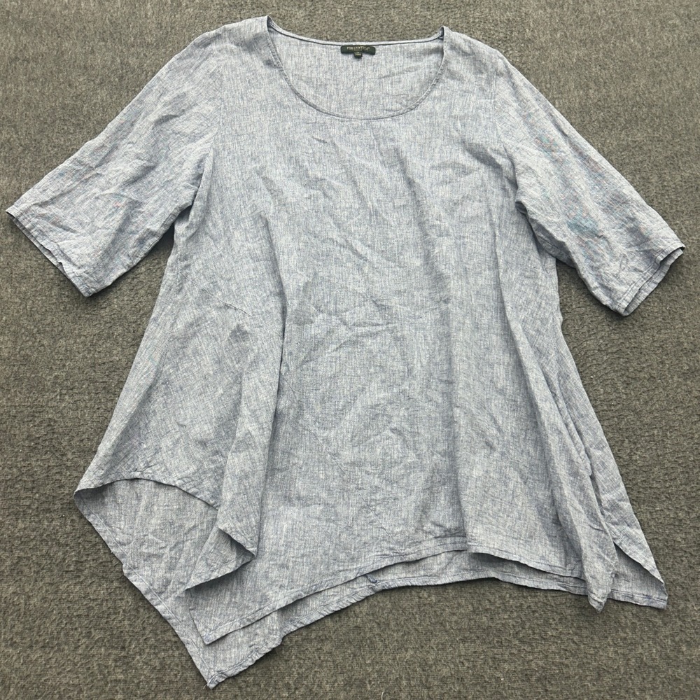For Cynthia Woman Size 1X Linen Cotton Tunic Shirt Blouse Asymmetrical Hem